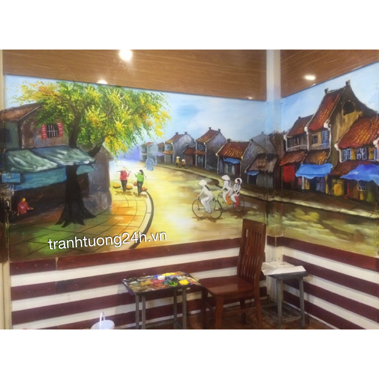 Vẽ tranh tường nhà hàng Ngỗng 9 món tại Số 1 Đặng Thái Ân