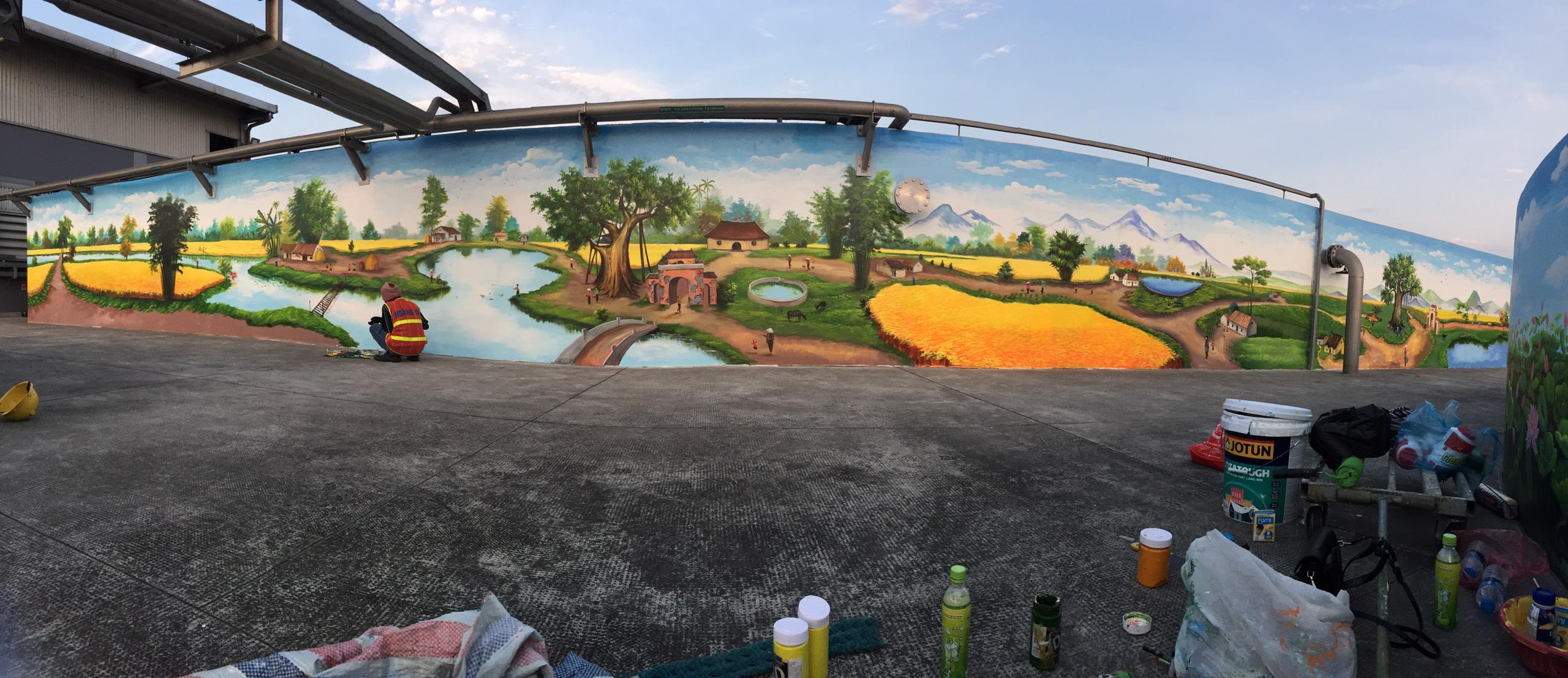 Công trình vẽ tranh ngoài trời cho cty Nestle Phùng Chí Kiên, Mỹ hào, Hưng Yên
