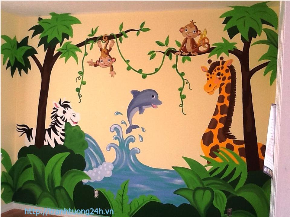 Mẫu tranh tường, mẫu tranh tường phòng trẻ em con vật ngộ nghĩnh, vẽ tranh  phòng