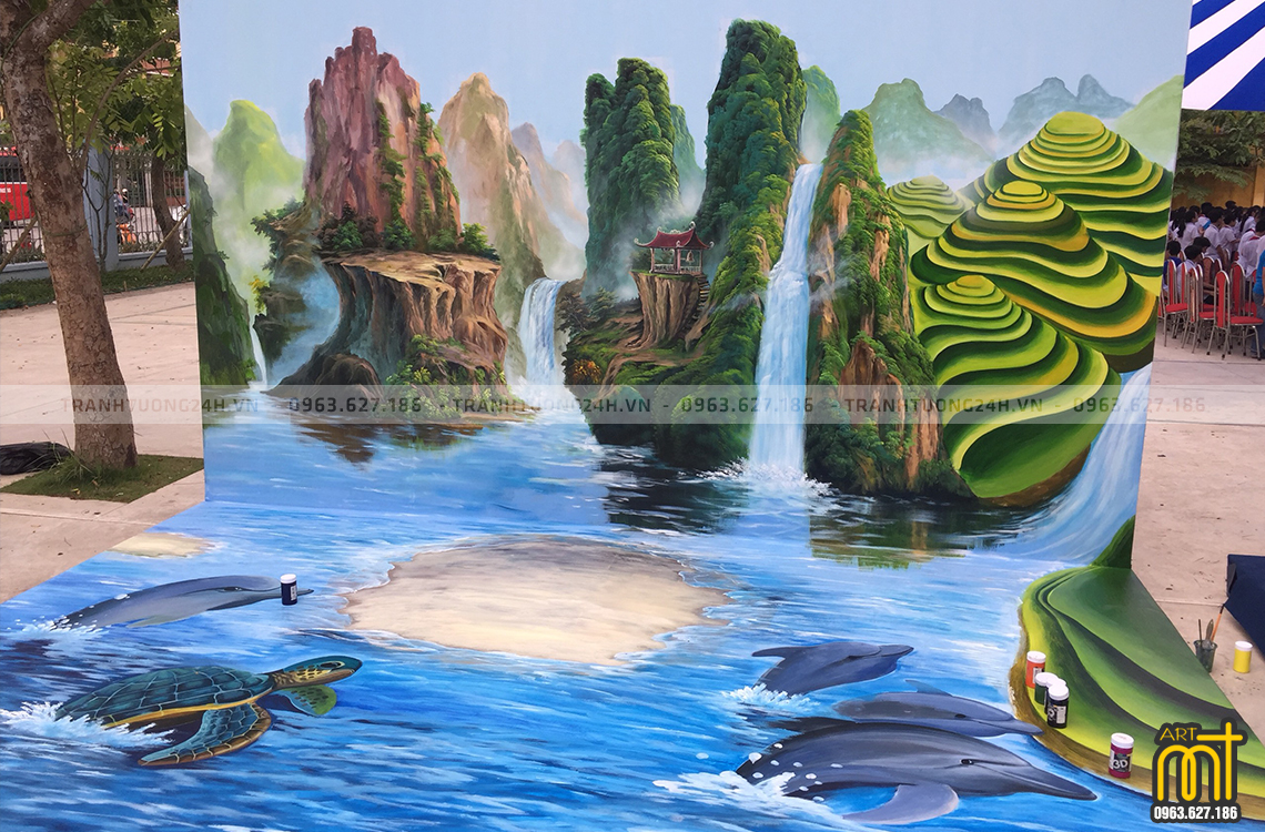 Vẽ tranh tường 3D phong cảnh đồng quê tại TP Vinh  Nghệ An  Điêu khắc mỹ  thuật